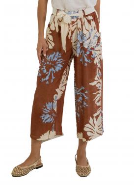 Pantalone  palazzo in viscosa con cintura fantasia 